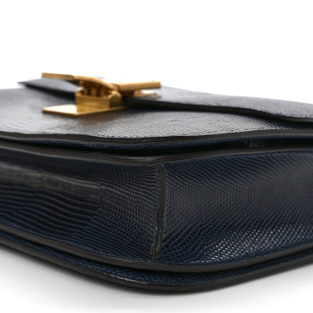 Lizard Medium Classic Box Flap Bag Navy Lizard Medium Classic Box Flap Bag Navy