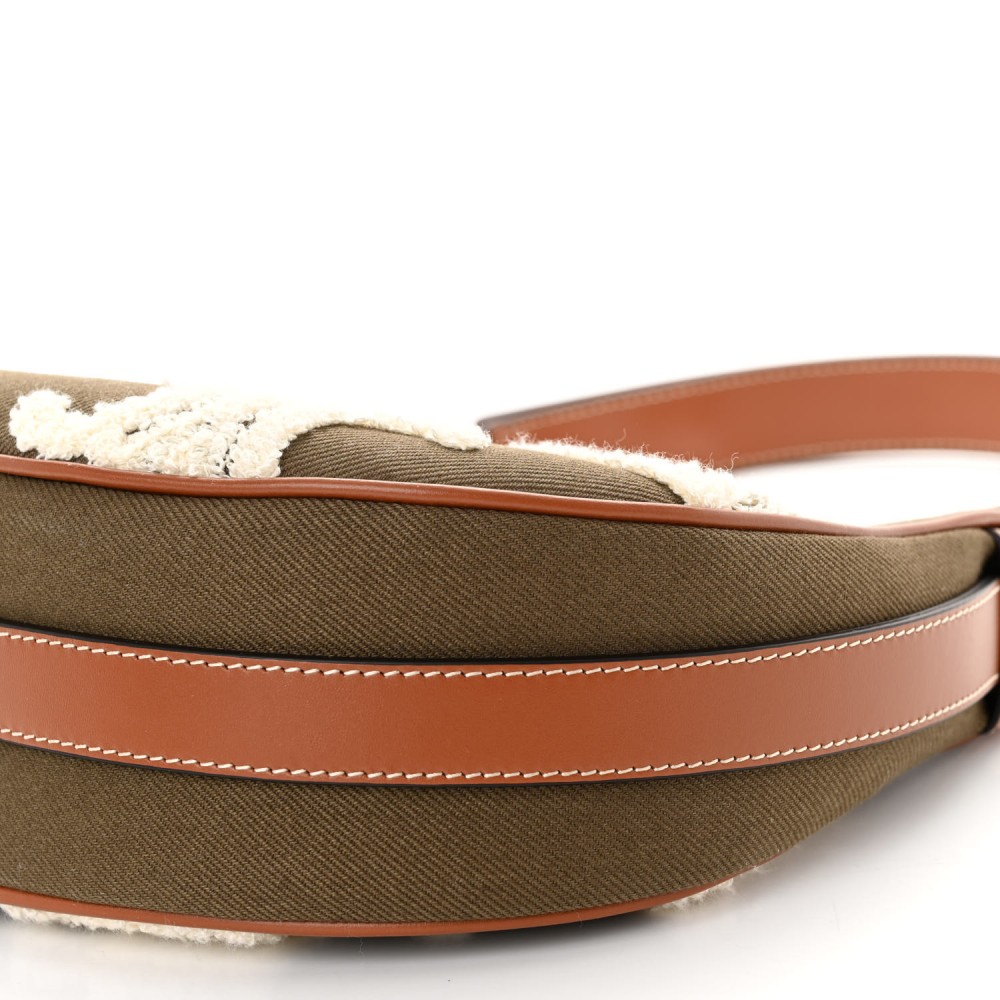 Cotton Gabardine Bouclette Embroidered Medium Strap Ava Triomphe Shoulder Bag Khaki Tan Cotton Gabardine Bouclette Embroidered Medium Strap Ava Triomphe Shoulder Bag Khaki Tan