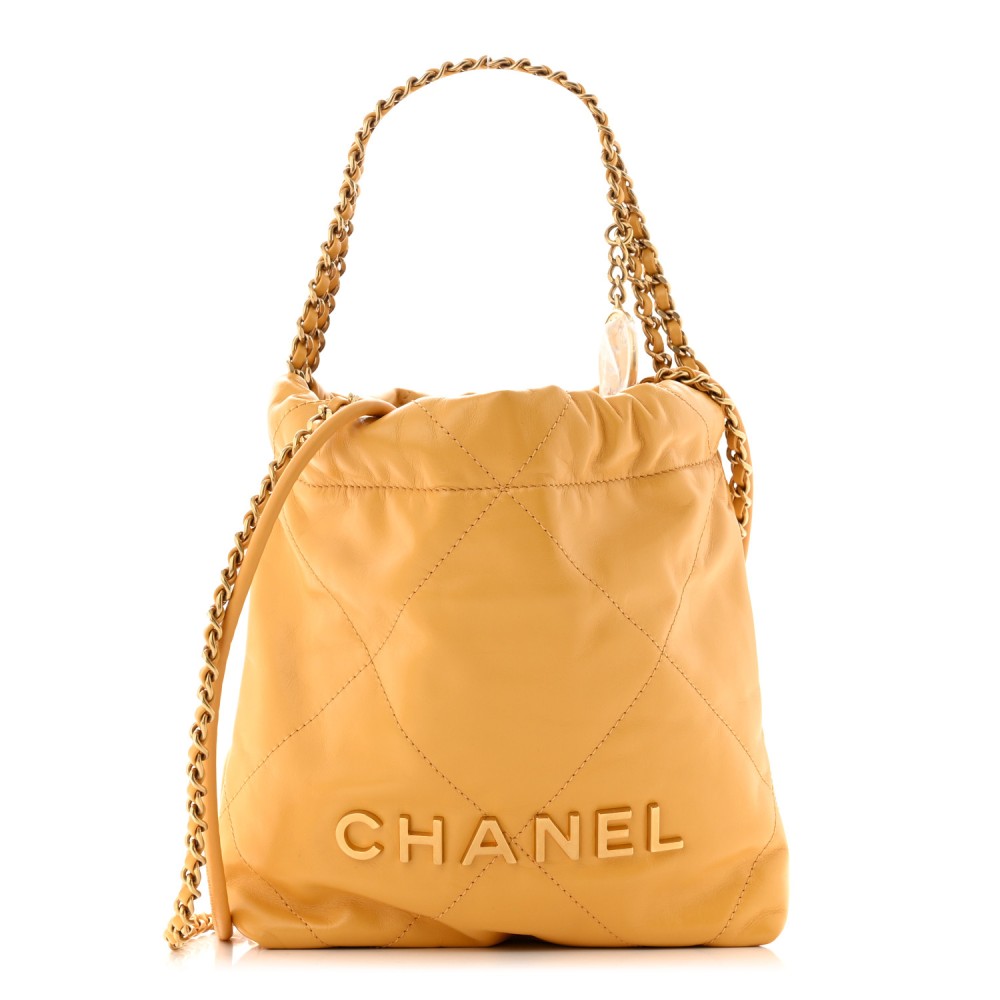 Shiny Calfskin Quilted Mini Chanel 22 Yellow Shiny Calfskin Quilted Mini Chanel 22 Yellow