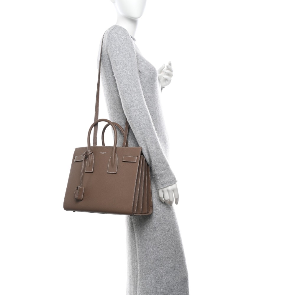 Grained Calfskin Topstitch Small Classic Sac De Jour Taupe Grained Calfskin Topstitch Small Classic Sac De Jour Taupe