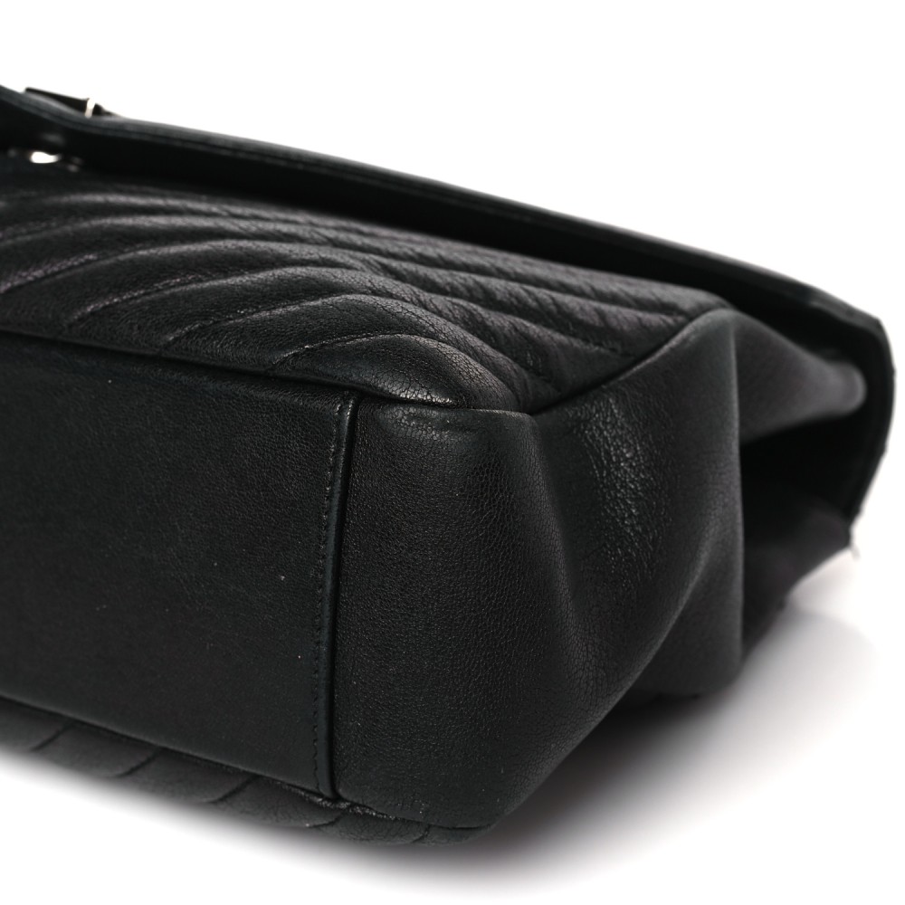 Sheepskin Matelasse Chevron Monogram Large College Satchel Black Sheepskin Matelasse Chevron Monogram Large College Satchel Black
