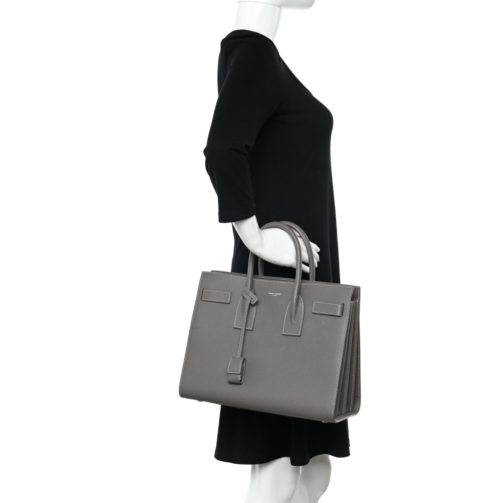 Grained Calfskin Topstitch Small Sac De Jour Grey Grained Calfskin Topstitch Small Sac De Jour Grey