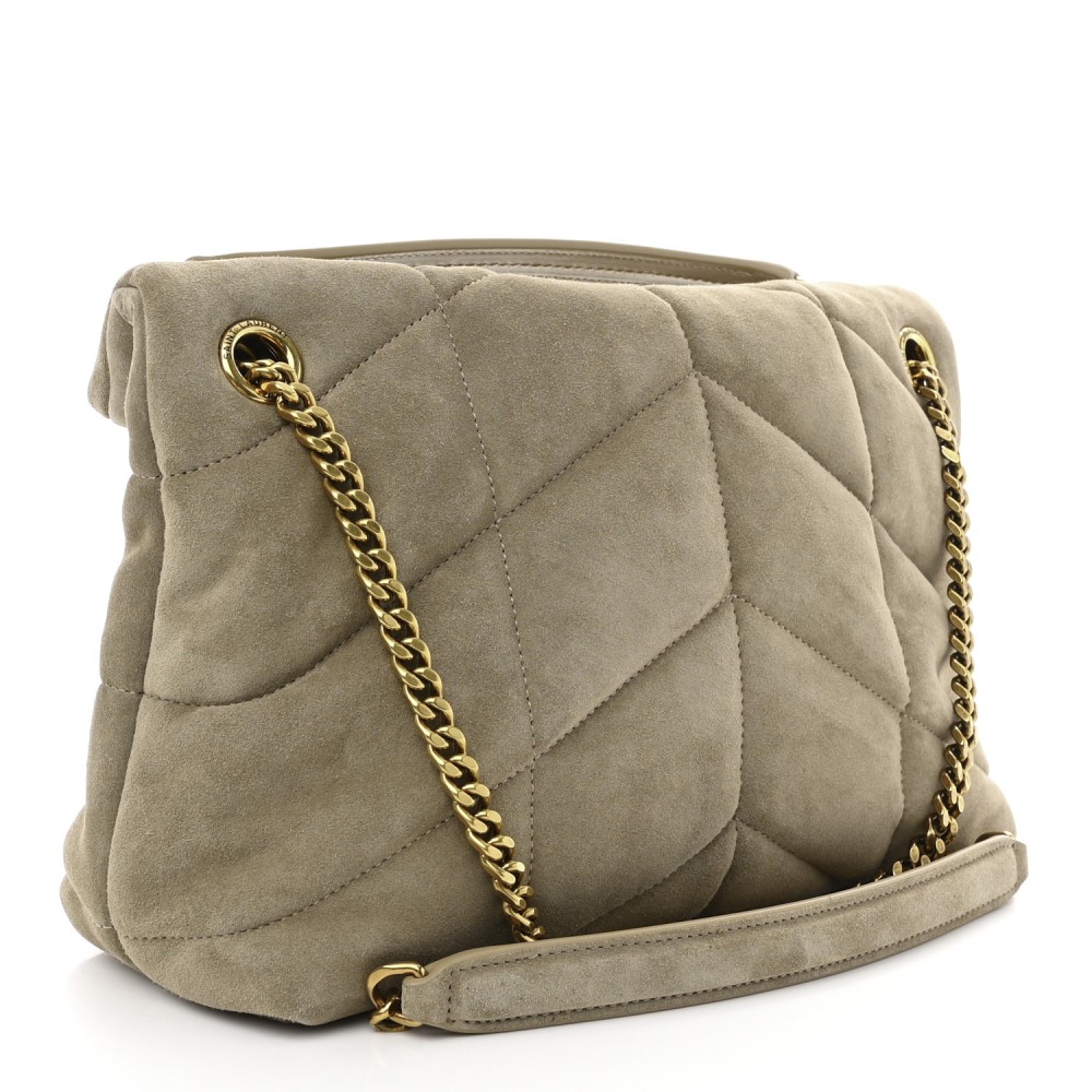 Suede Calfskin Quilted Small Loulou Puffer Monogram Chain Satchel Matte Gold Suede Calfskin Quilted Small Loulou Puffer Monogram Chain Satchel Matte Gold
