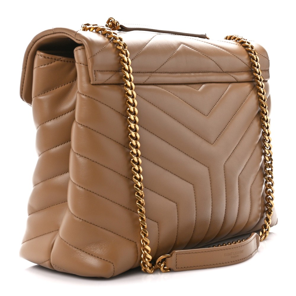 Calfskin Y Quilted Monogram Medium Loulou Chain Satchel Natural Tan Calfskin Y Quilted Monogram Medium Loulou Chain Satchel Natural Tan