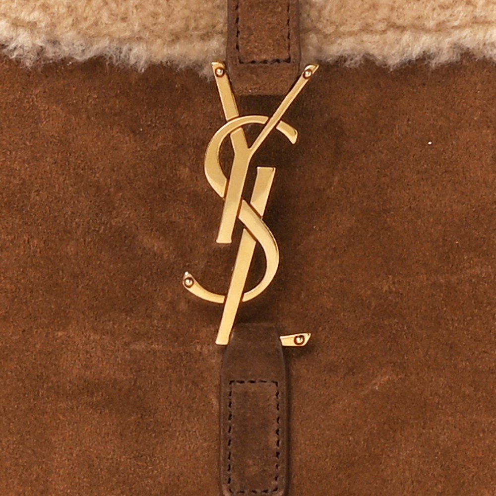 Suede Calfskin Shearling Le 5 A 7 Hobo Dark Cigar Natural Beige Suede Calfskin Shearling Le 5 A 7 Hobo Dark Cigar Natural Beige